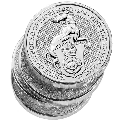 2021 Royal UK Mint Silver Queens Beast White Greyhound Coin 2oz