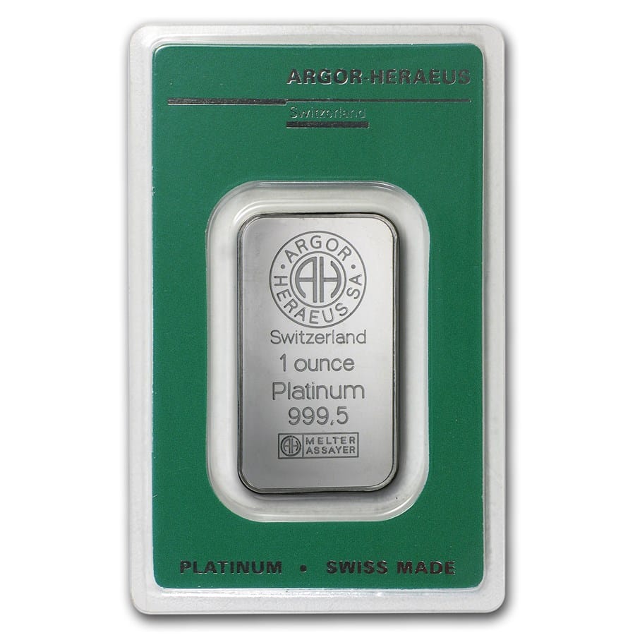 Argor Heraeus Platinum Minted Bar 1oz - Bullion Now